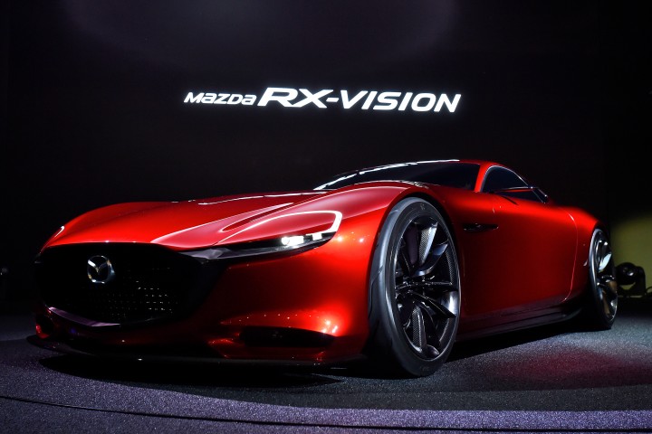 TOKYO, JAPAN - OCTOBER 28: The Mazda RX-VISION is displayed during the Tokyo Motor Show 2015 at Tokyo Big Sight on October 28, 2015 in Tokyo, Japan. RX-VISION represents a vision of the future that Mazda hopes to one day make into reality: a front-engine, rear-wheel drive sports car with exquisite, KODO design-based proportions only Mazda could envision, and powered by the next-generation SKYACTIV-R rotary engine. (Photo by Koki Nagahama/Getty Images for Mazda Motor Corporation)